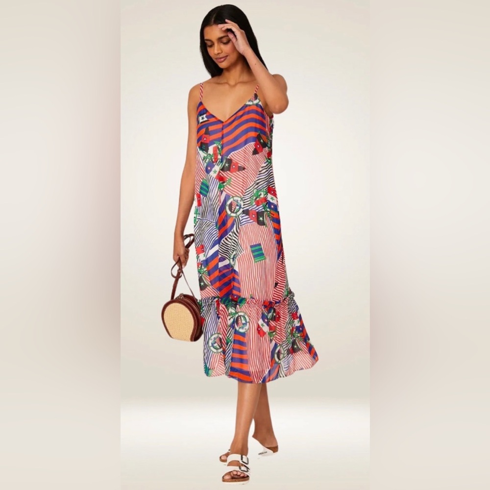 Lauren Ralph Lauren Women Multi Flag Print Georgette Midi Dress